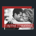 Red Merry and Married Newlyweds Photo Christmas Holiday Card<br><div class="desc">Customisable holiday photo card to give your family and friends. it features a red transparent banner and calligraphy script. This photo card is perfect for newlyweds and couples who are having their first Christmas together.</div>