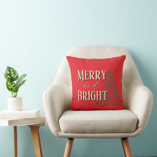 Red Merry & Bright Scripted Christmas Tree Cushion