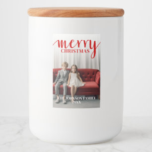 Red Merry Calligraphy - vertical Photo white type Food Label