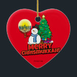 Red Merry Chrismukkah with Snowman and Menorah Ceramic Tree Decoration<br><div class="desc">Add these fun interfaith (Hanukkah and Christmas) ornaments to your Chrismukkah celebrations this year. If you celebrate the holidays together, these are a nice touch. This is our design and you won't find it anywhere other than in our store. Chrismukkah is celebrated by people usually in families with both Jewish...</div>