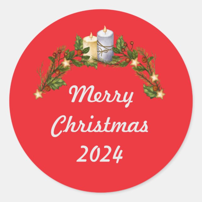 Red Merry Christmas 2024 Classic Round Sticker (Front)