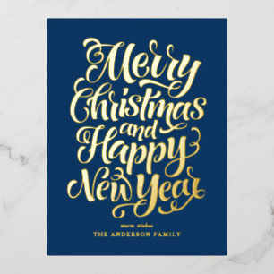 Red Merry Christmas and a Happy New Year Foil Holiday Postcard