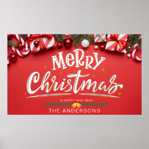 Red Merry Christmas and Happy New Year  Poster
