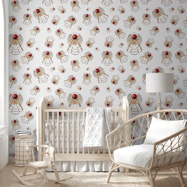 Red Merry Christmas Angel Seamless Random Pattern Wallpaper (Kids)