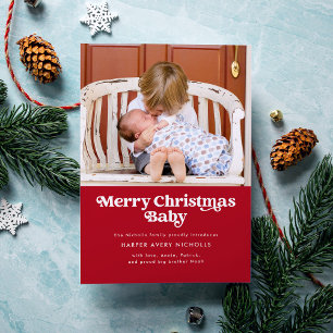 Red Merry Christmas Baby Birth Announcement