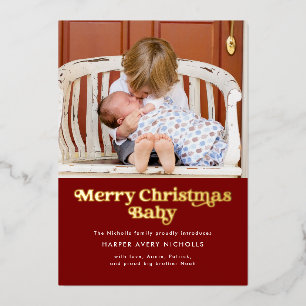Red Merry Christmas Baby Foil Birth Announcement