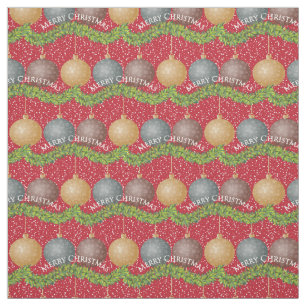 RED Merry Christmas ball ornaments pattern Fabric