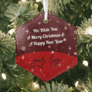 Red Merry Christmas Business Logo simple decor Gla Glass Tree Decoration