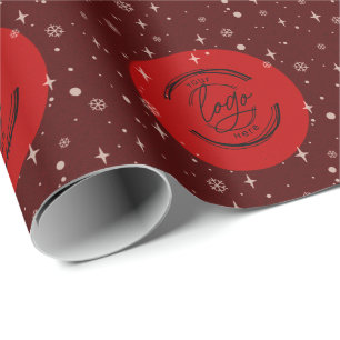 Red Merry Christmas Business Logo Snowflake Wrapping Paper