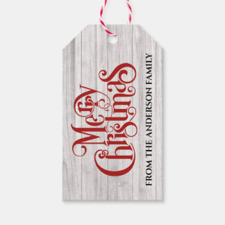 Red Merry Christmas Calligraphy Holiday Gift Tags