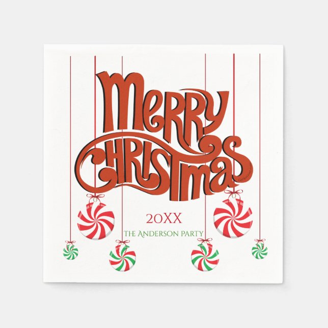 Red Merry Christmas Calligraphy Napkin (Front)