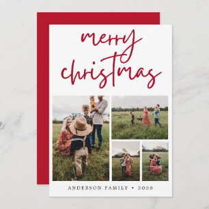 Red Merry Christmas Calligraphy Photo Holiday Card