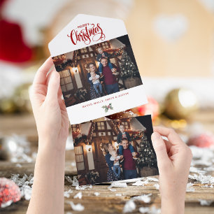 Red Merry Christmas Calligraphy Typography Photo All In One Invitation