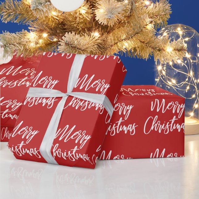 Red Merry Christmas Calligraphy Wrapping Paper (Holidays)