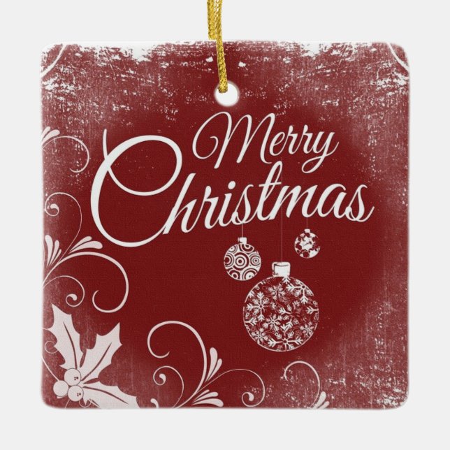Red Merry Christmas Ceramic Ornament (Front)