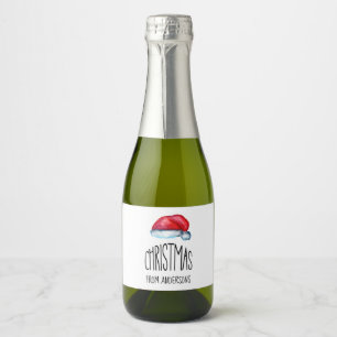 Red Merry Christmas Cute Santa Hat Sparkling Wine Label