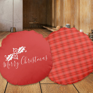 Red Merry Christmas Design Round Cushion