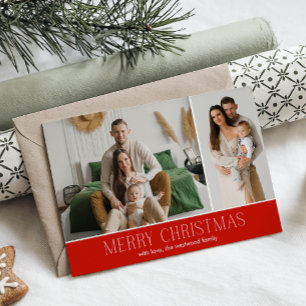 RED MERRY Christmas Elegant 2 Photo message Holiday Card