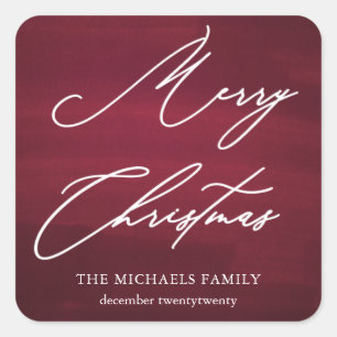Red Merry Christmas Elegant Script Square Sticker