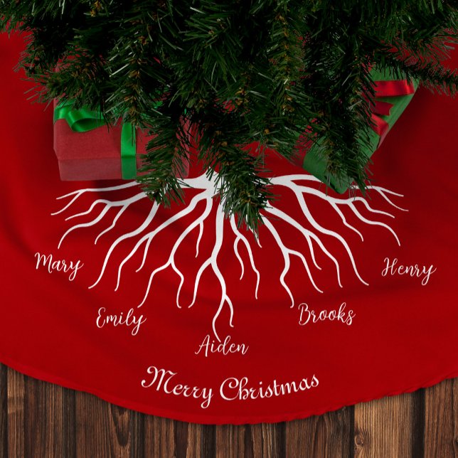 Red Merry Christmas Family Name Roots Brushed Polyester Tree Skirt (Creator Uploaded)
