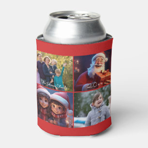 Red Merry Christmas Family Photo Can Cooler