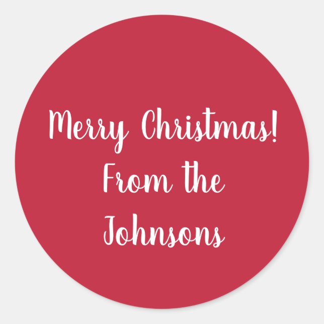 Red Merry Christmas From Family Name Gift Label (Front)
