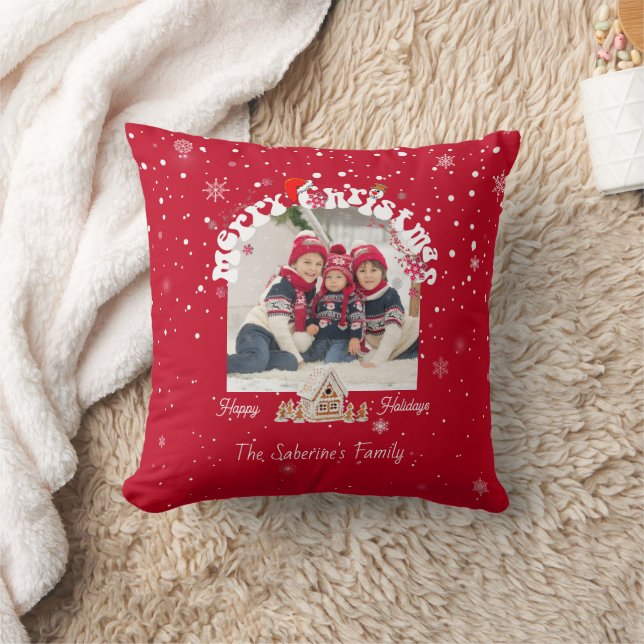 Red Merry Christmas Graffiti Holiday Family Photos Cushion (Blanket)
