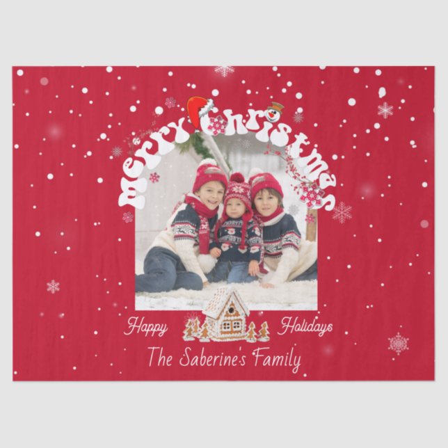 Red Merry Christmas Graffiti Holiday Family Photos Tissue Paper (Front)