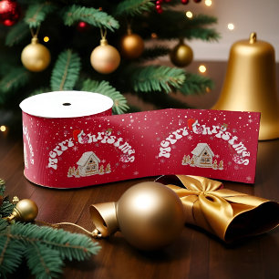 Red Merry Christmas Graffiti Holidays Grosgrain Ribbon