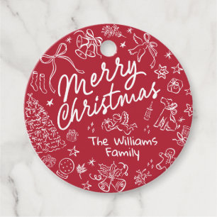 Red Merry Christmas Hand Draw Favour Tags