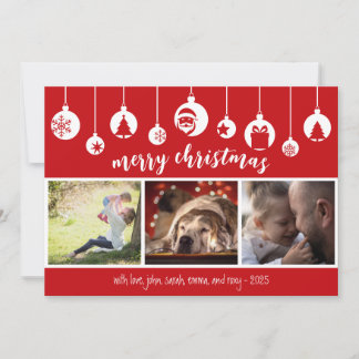 Red Merry Christmas Hanging Ornament Photo Holiday Card