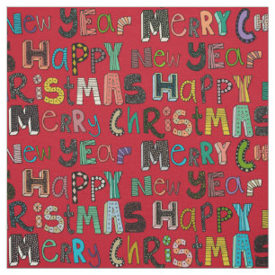 red merry christmas happy new year fabric