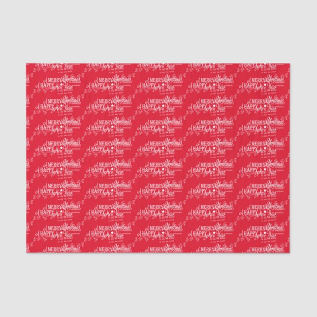 Red Merry Christmas Happy New Year Tissue Paper (Front)