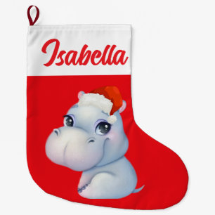 Red Merry Christmas hippo pet Santa hat Xmas Large Christmas Stocking