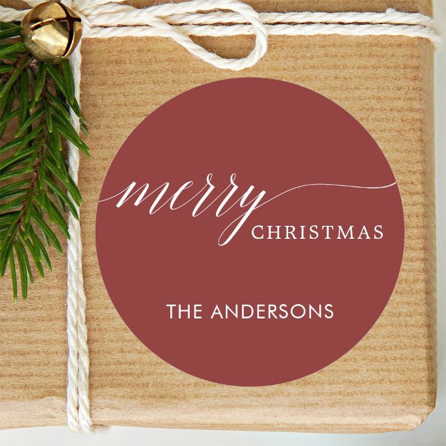 Red Merry Christmas Holiday Classic Round Sticker (Creator Uploaded)