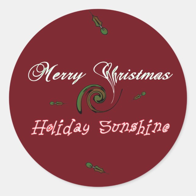 Red Merry Christmas Holiday Sunshine Wishes.png Classic Round Sticker (Front)