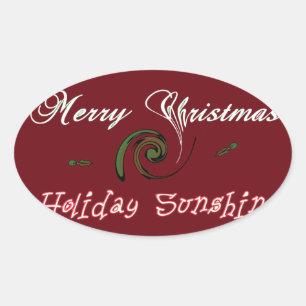 Red Merry Christmas Holiday Sunshine Wishes.png Oval Sticker