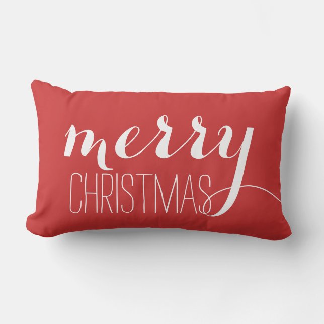 Red Merry Christmas | Holiday Throw Lumbar Cushion (Front)