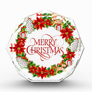 Red Merry Christmas Holiday Wreath Photo Block