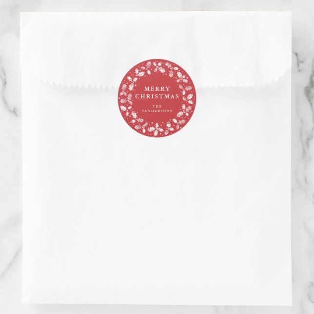 Red Merry Christmas Holly Wreath Christmas Classic Round Sticker (Bag)