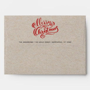 Red Merry Christmas Kraft Script 5x7 Addressed Envelope