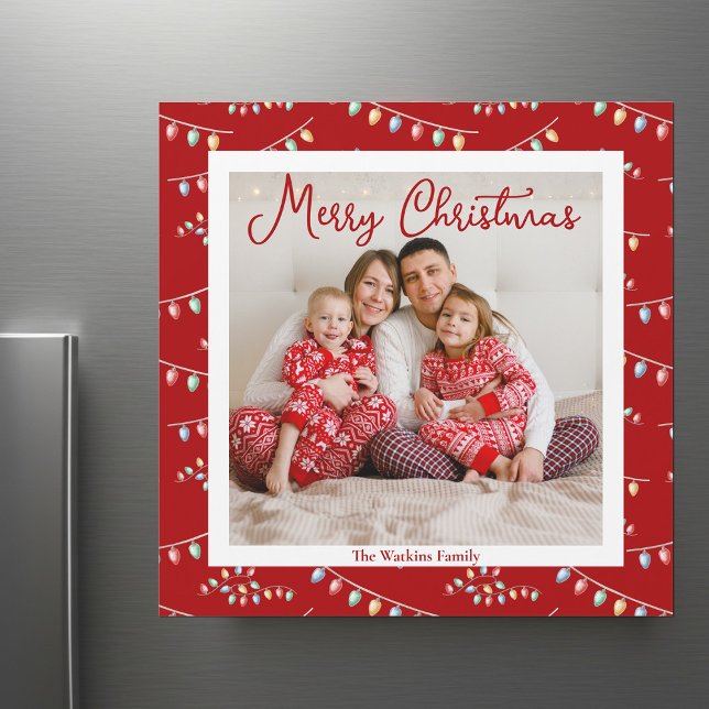 Red Merry Christmas Lights Cute Photo Magnet Card (Creator Uploaded)