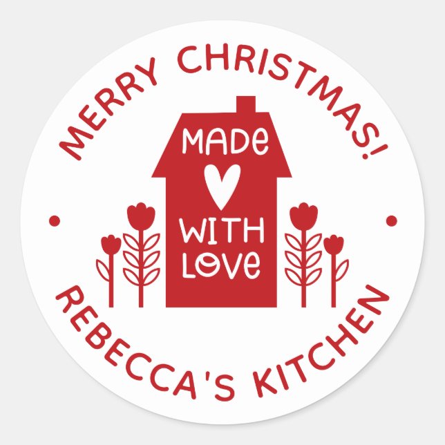 Red Merry Christmas Made With Love Baking Sticker (Front)