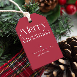 Red Merry Christmas Modern Type Gift Tags