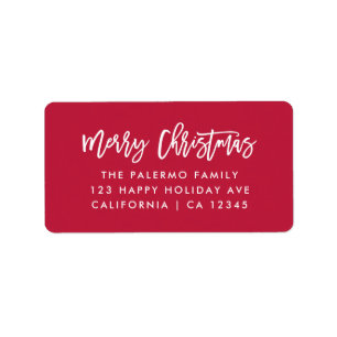 Red Merry Christmas Modern Typography Label