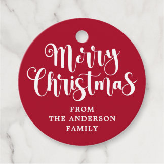 Red Merry Christmas name message gift hang tags