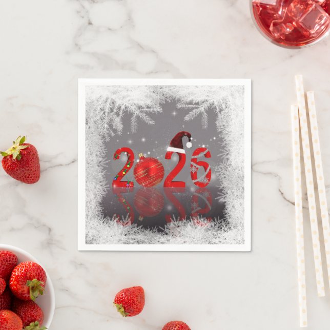 Red Merry Christmas New Year 2026 Festive Napkin (Insitu)