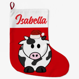 Red Merry Christmas OX cow pet Santa hat Xmas Large Christmas Stocking