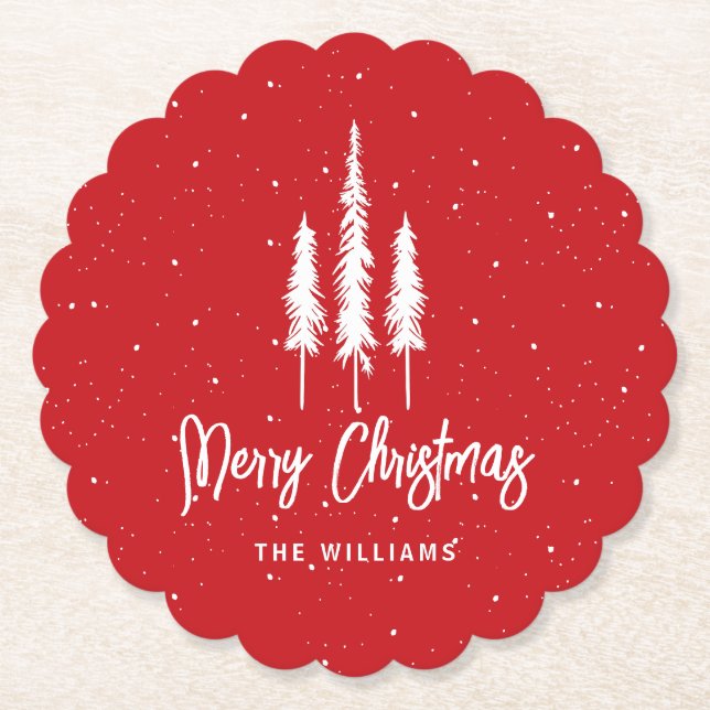 Red Merry Christmas  Paper Coaster (Front)