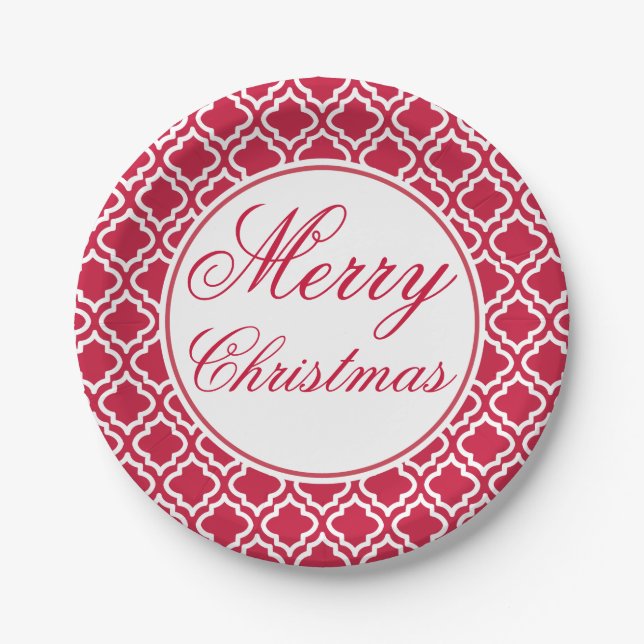 Red Merry Christmas Party Paper Plates (Front)